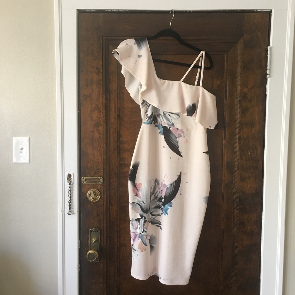 Asos One Shoulder Pink Floral Print Dress